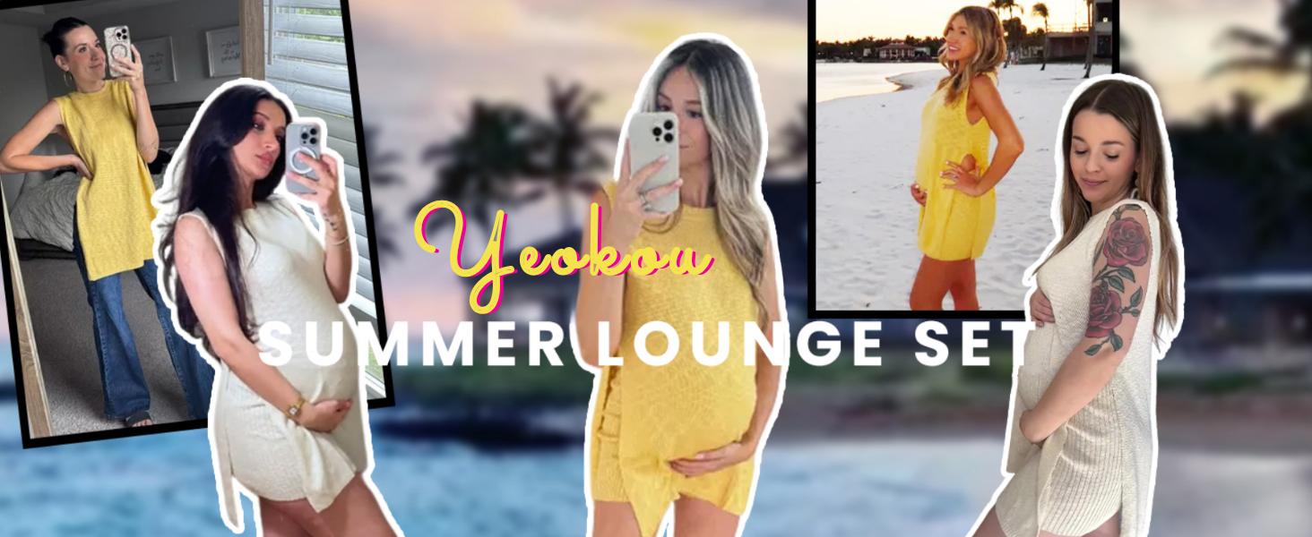 Yeokou Womens Beach 2 Piece Sets Knit Loungewear Crew Neck Pullover Casual Sleeveless Sweater Tank Top Shorts