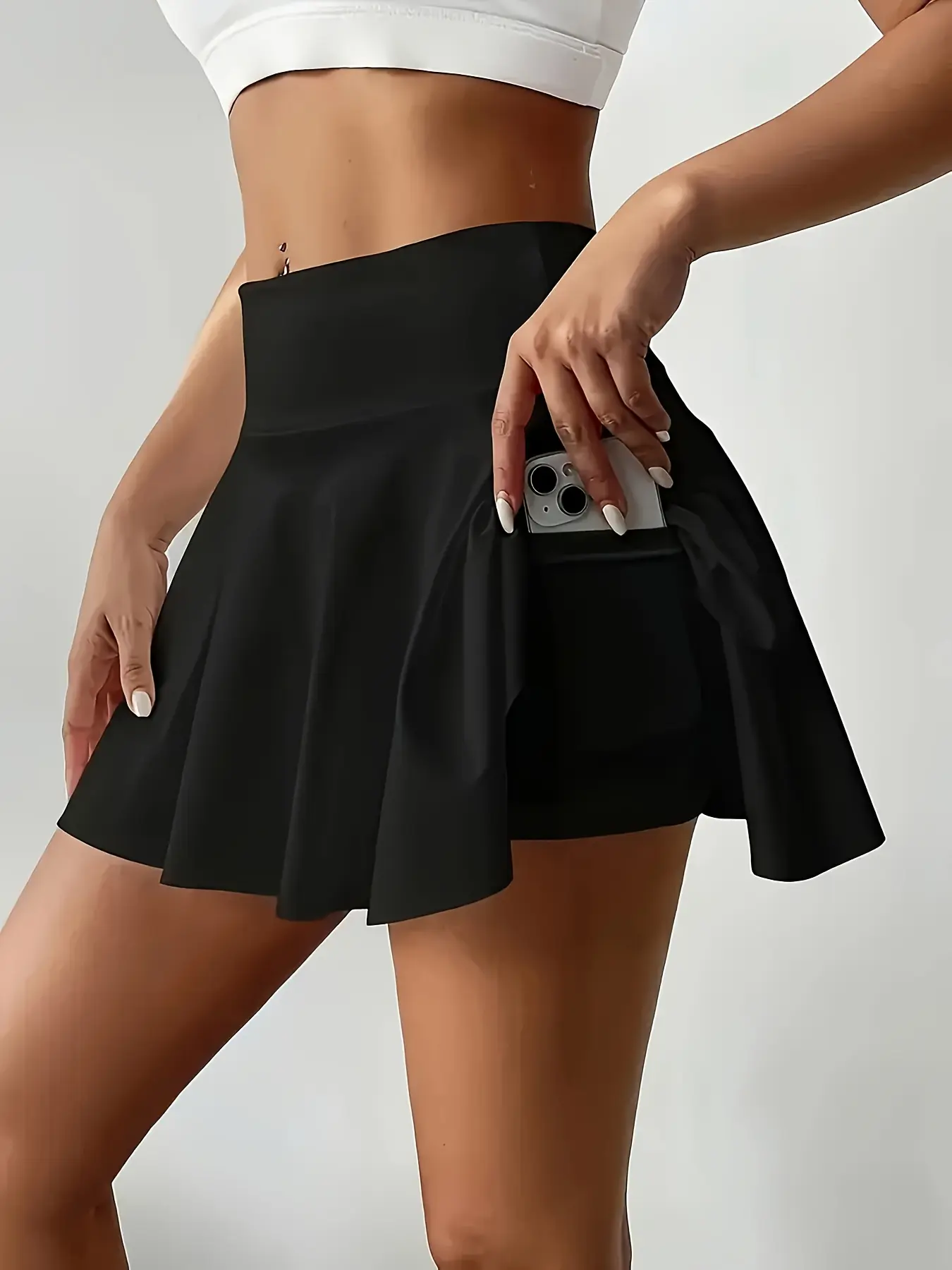 Women's Flowy Tennis Skort, High-Waisted Breathable Pocketed Sports Fitness Wear with Tummy Control, Sports Fitness Skirt, Women's Clothes, Skirts For Women