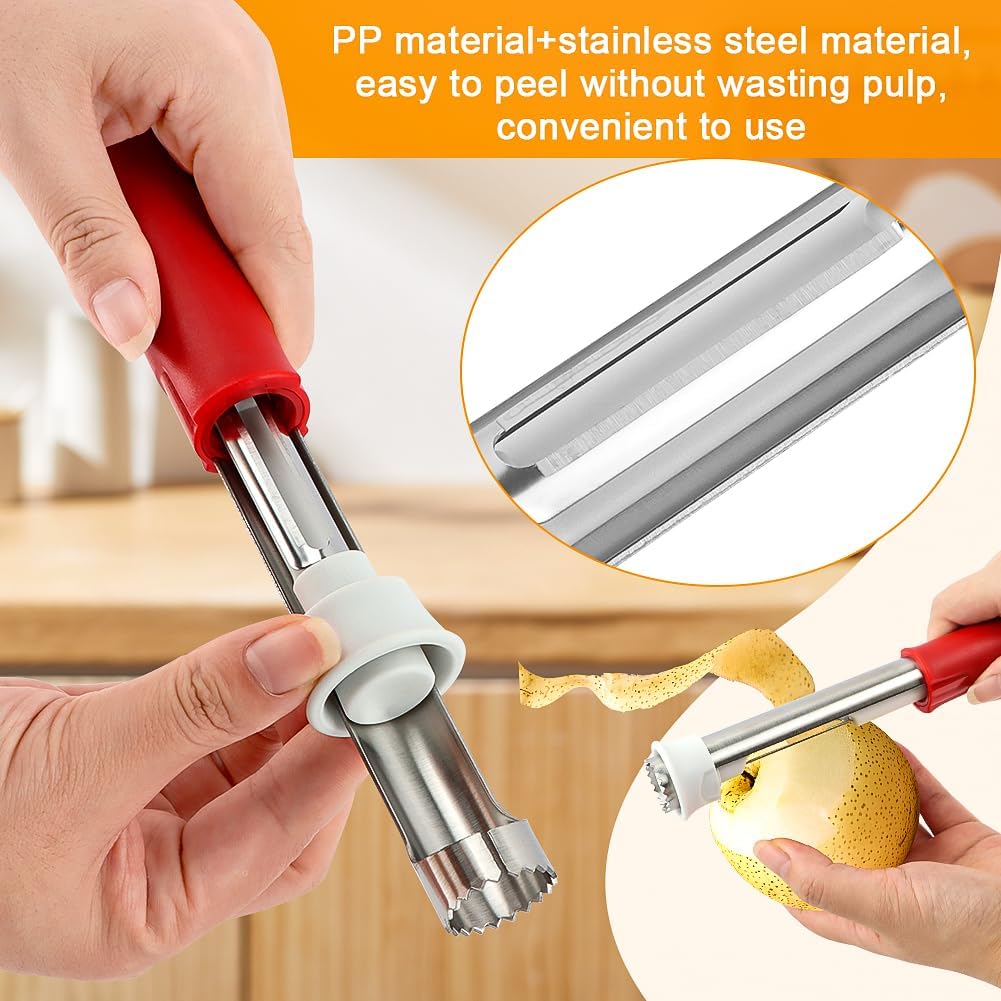 2-in-1 Fruit & Vegetable Core Remover & Peeler Stainless Steel Tool Quick Easy Core Removal for Apples Pears More Portable Compact Kitchen Utensil