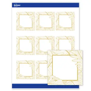 Avery Printable Square Business Cards, 2.5" x 2.5", Matte White, Pre-printed Gold Monstera Leaves Design, Sure Feed Technology, Laser & Inkjet Compatible, 180 Total