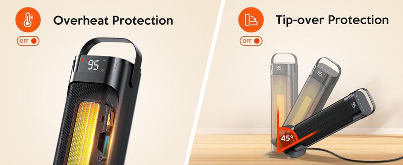 VAGKRI Space Heater, 1500W Portable Electric Heater with Thermostat, Remote, 3 Modes, Timer, Oscillating, Overheating & Tip-Over Protection, Fast Ceramic Heater for Bedroom Office Garage Indoor Use