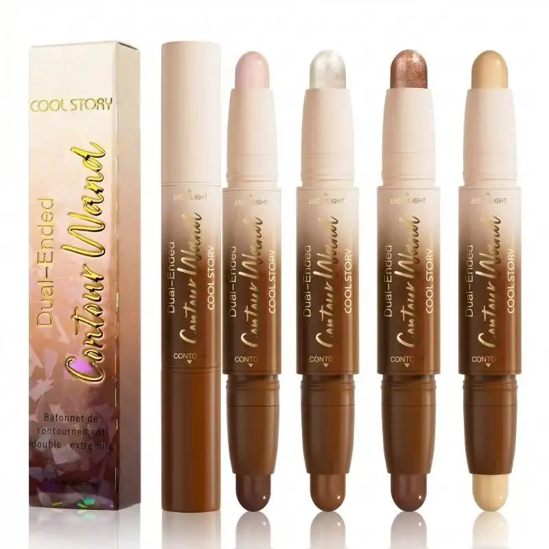 4 Pack Double Ended Contour Stick, Cream Blendable Matte Bronzer Contour Stick, Buildable Shading Cream for Nose, Jawline, Cheek Sculpting, Long Lasting Face Contour Makeup for All Skin Tones & Skin Types