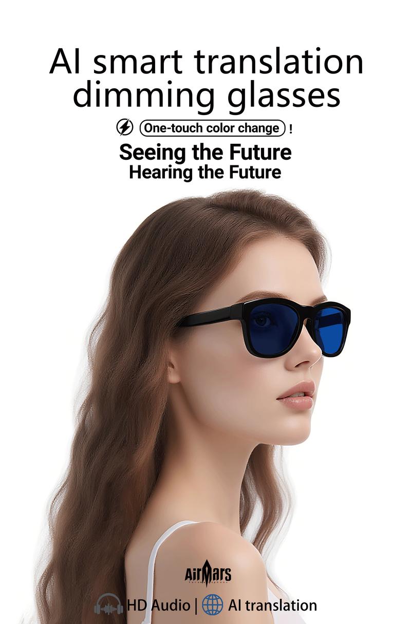 Airmars GV90AI Smart AI Translation Glasses with Bluetooth Headphones, Sliding Dimming & Color Changing Lenses, UV Protection, One-Touch Multi-function Control, Easy-to-Use Wearable