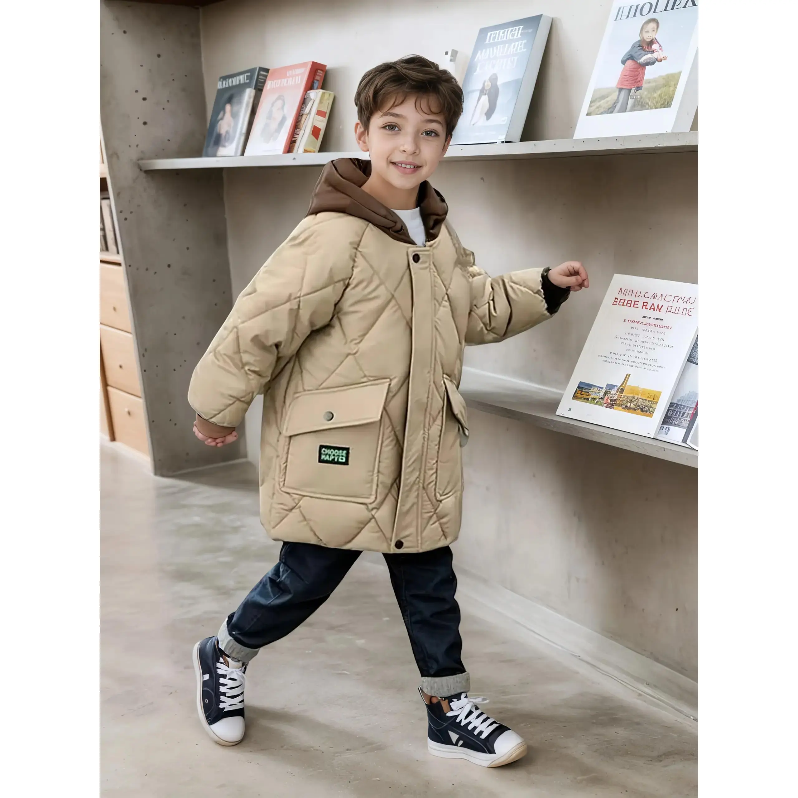 New2025 Boys' Thermal Insulated Winter Coat - Hooded Jacket with Zipper Closure, Full-Length Zipper Front & Full-Length Jacket for Boys 6-12 Years, Beige/Black/Blue/Red/White/Gray/ Brown - Cold Weather Outerwear for School, Play & Travel - Easy-Care Kids'