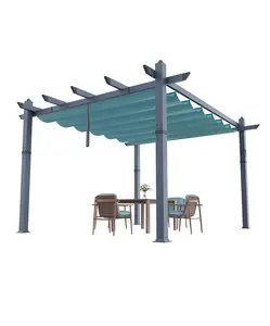Gaomon 10x13 ft Aluminum Pergola with Retractable Canopy, Metal Outdoor Gazebo for Modern Backyard, Deck - Blue Grape Trellis