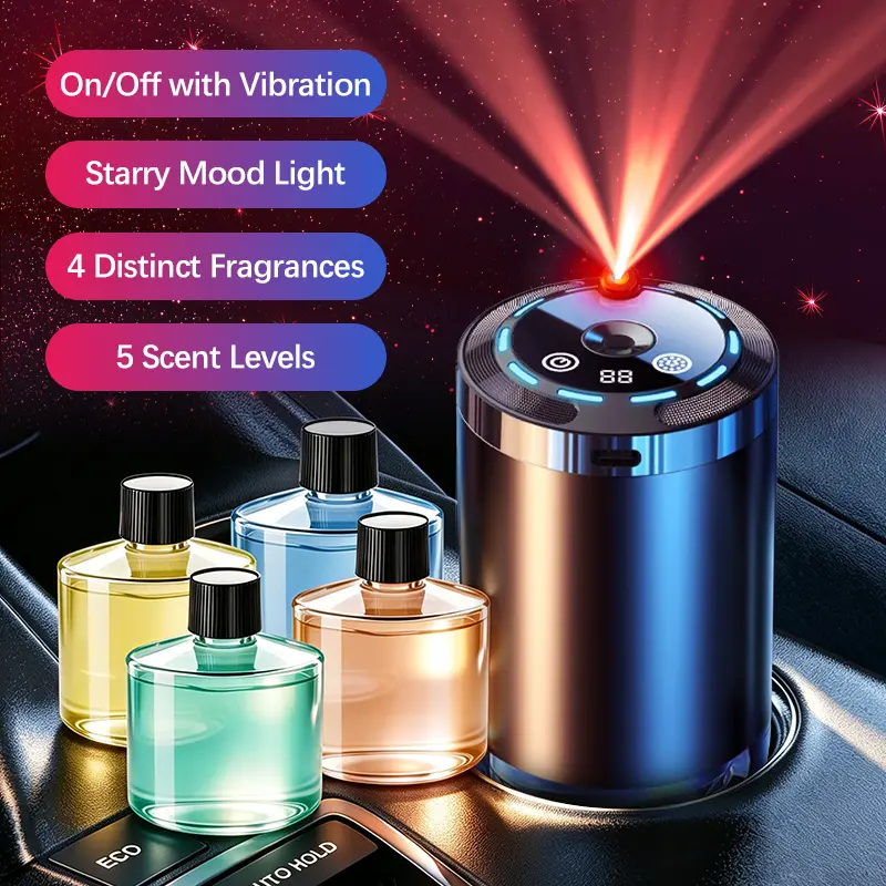 Car Starry Air Freshener Star Projector Light - Rechargeable Color-Changing, Vibe+Sound Activated, Auto On/Off, Adjustable Scent Concentration Car Interior Fragrance Accessory, Cars Accessories, Auto Accessories