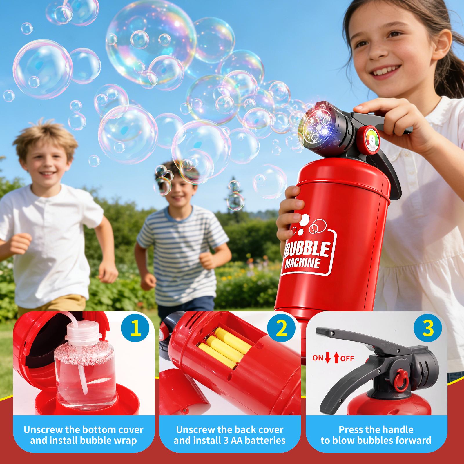 Fire Extinguisher Bubble Machine Toy for Kids – Fun Light-Up Bubble Blower for Outdoor Party & Summer Play