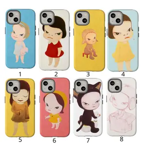 Japanese Yoshitomo Phone Case Set, domo surreal child sketch cigarette cat costume stool apple pink yellow blue white vibes, baddie aesthetic gift play now, iPhone 17 16 15 14 13 12 Pro Max Plus X