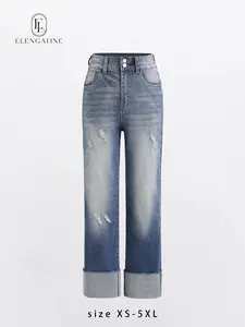 Elengatine Viral High Waisted Cuffed Jeans for Women | Straight Leg Vintage Denim Pants | Tummy Control, Butt Lifting Fit, Soft Stretch Fabric | Casual Chic & Everyday Essential | Perfect for Spring Summer Outfits, Work, Brunch