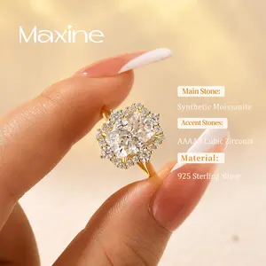 Maxine Synthetic Moissanite Vintage 3.0Ct Radiant Cut Halo Sterling Silver Engagement Ring,Promise Ring for Daily,Travel,Proposal,Wedding,Birthday,Anniversary