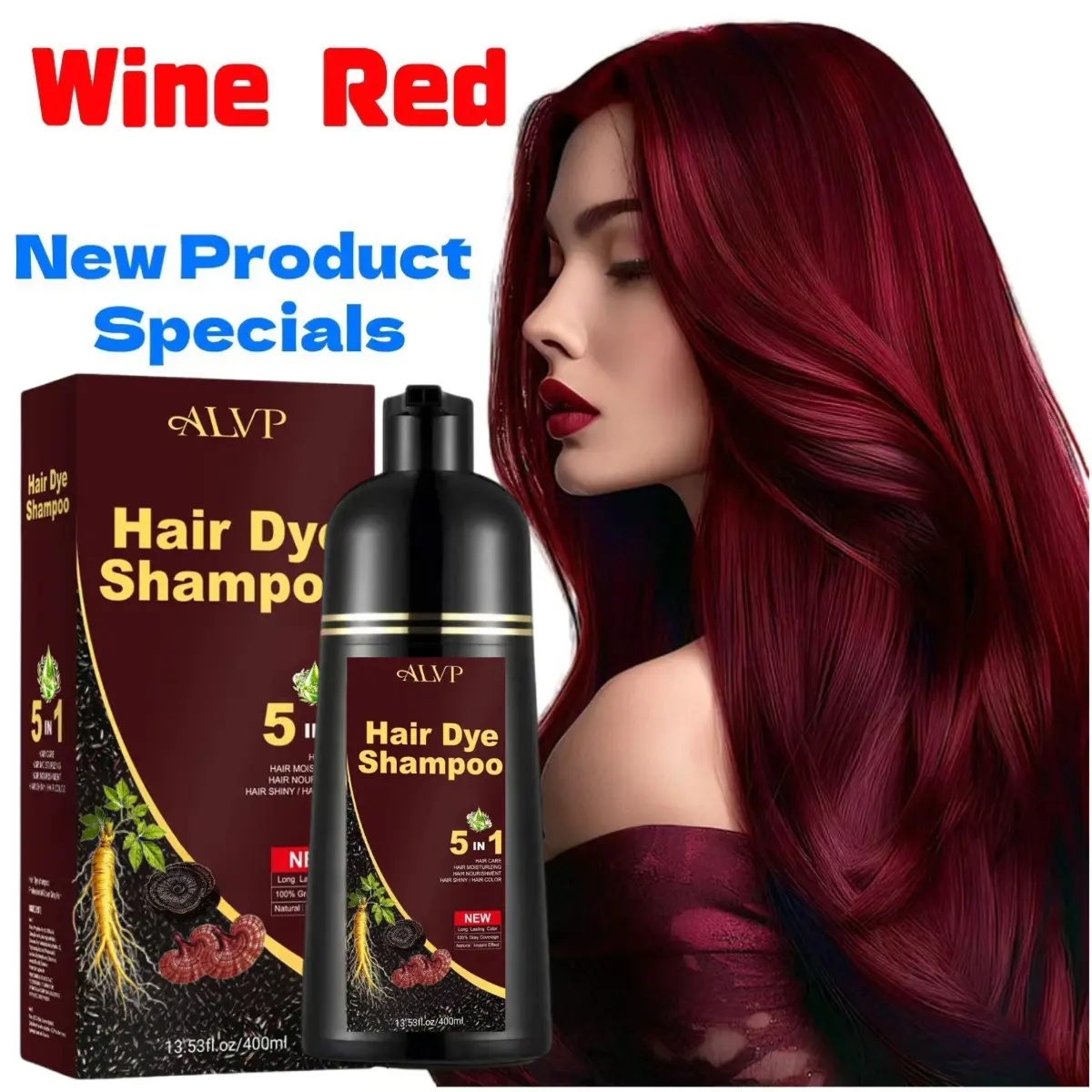 ALVP 2026 5-in-1 Plant-Based No Bleach Hair Color Shampoo - Gentle Nourishing Ginseng Vegan Formula for Gray Hair, Wine Red, Blonde, Chestnut Brown, 400ML Ideal Gift for Adults (Beauty & Personal Care), Herbal