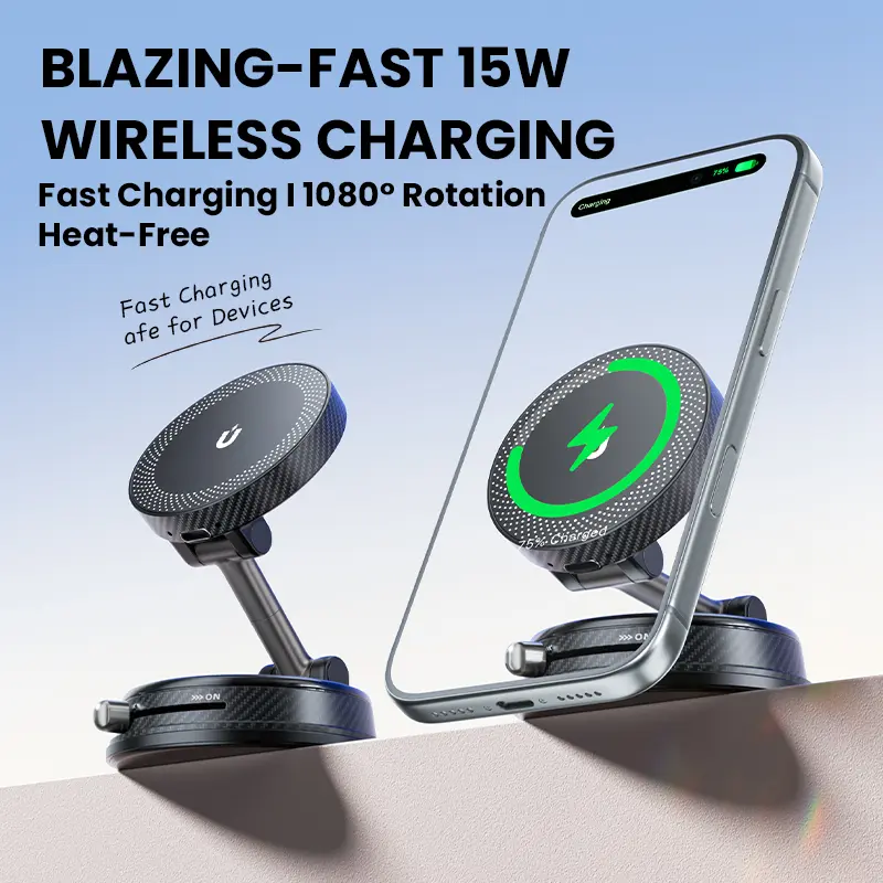 Rotatable Multifunction Car Phone Holder Wireless Charger - Magnetic Phone Charger, MagSafe-Compatible Folded Compact Dashboard Holder, 15W Fast Charge iPhone-Compatible Mounts & Holders for Android, Super Strong Magnet Car Interior Accessory