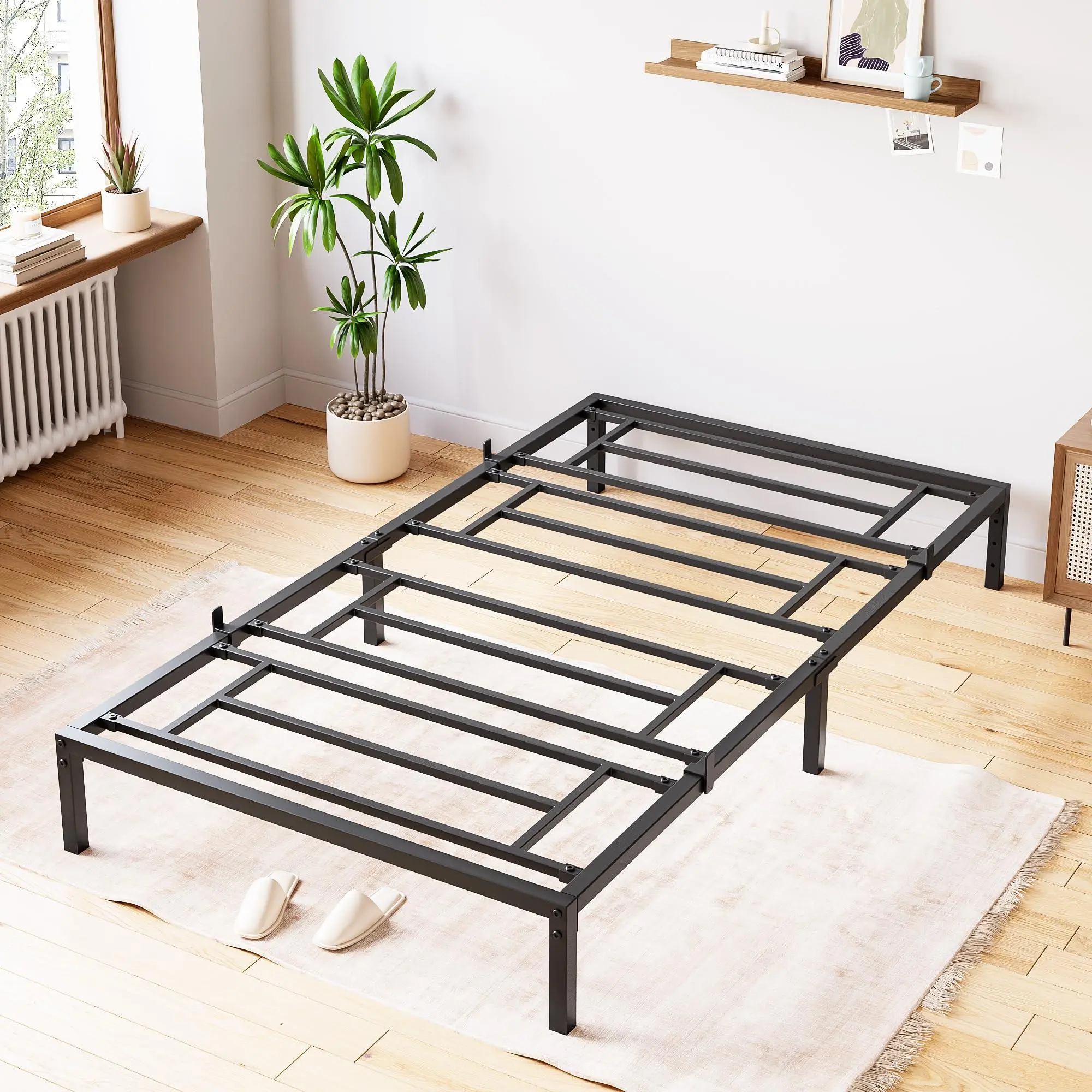 10-Inch Heavy Duty Metal Modern Platform Bed Frame, Twin Size, No Box Spring Needed, Noise-Free, Easy Assembly for Bedroom, Black