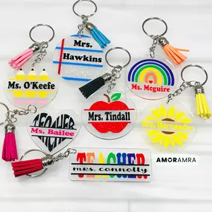 Personalized Teacher Keychain, Teacher Rainbow Design Keychain Gift, Apple Pencil Keychain, Sunflower Keychain, School Bus Keychain, Composition Book Keychain, Notebook Paper Keychain