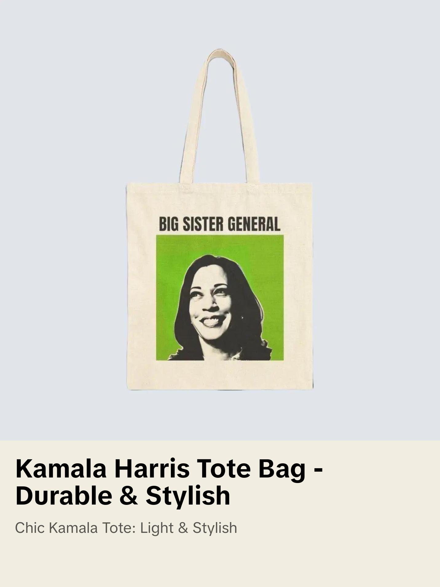 Kamala Harris 2024: BIG SISTER GENERAL Cotton Canvas Tote Bag (Project Coconut) Lightweight Durable with Dual Handle