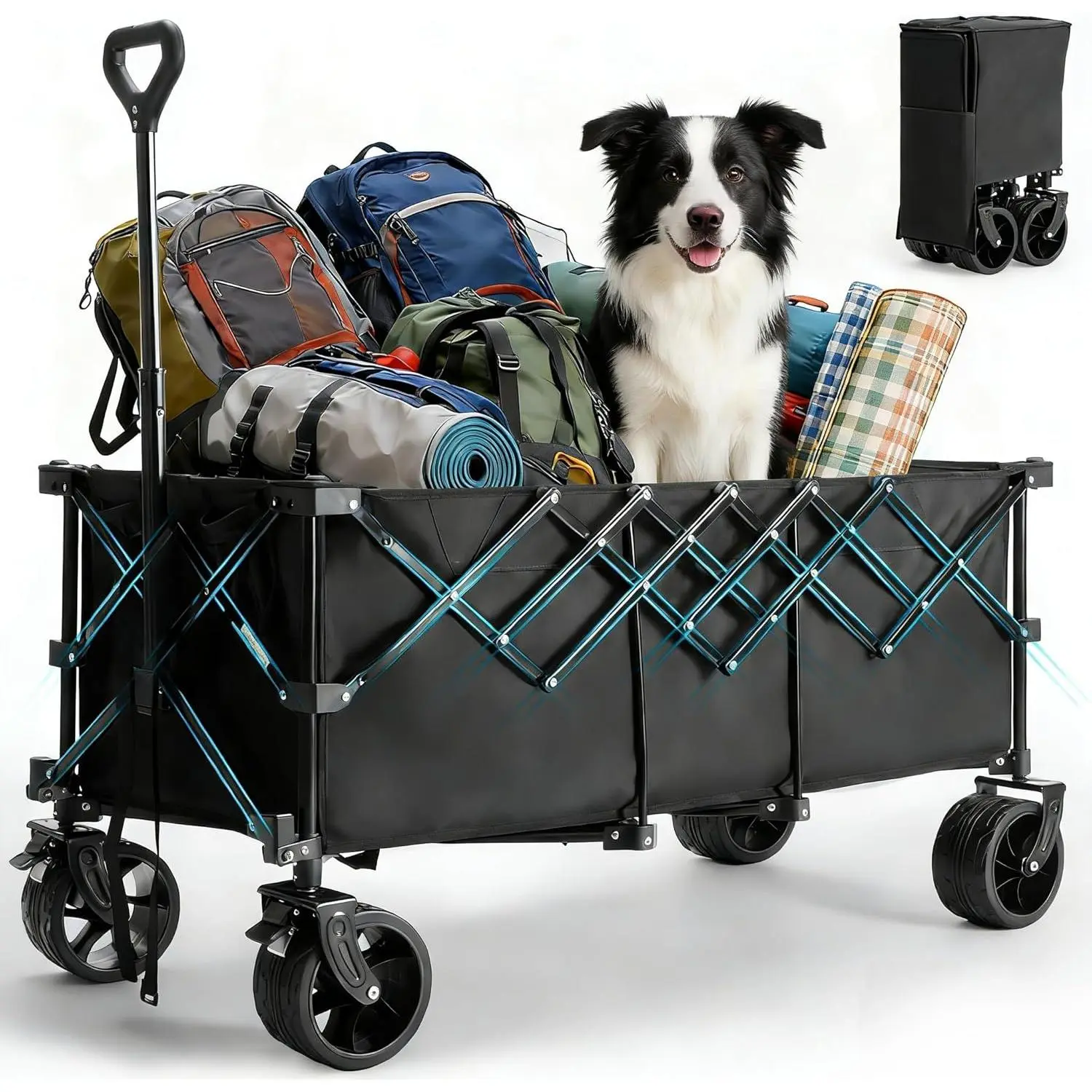 Collapsible Office Cart – 440lb Capacity Folding Utility Wagon for Moving Packages, Supplies, Mailroom, Warehouse (29.5lbs, 49" Long Platform)