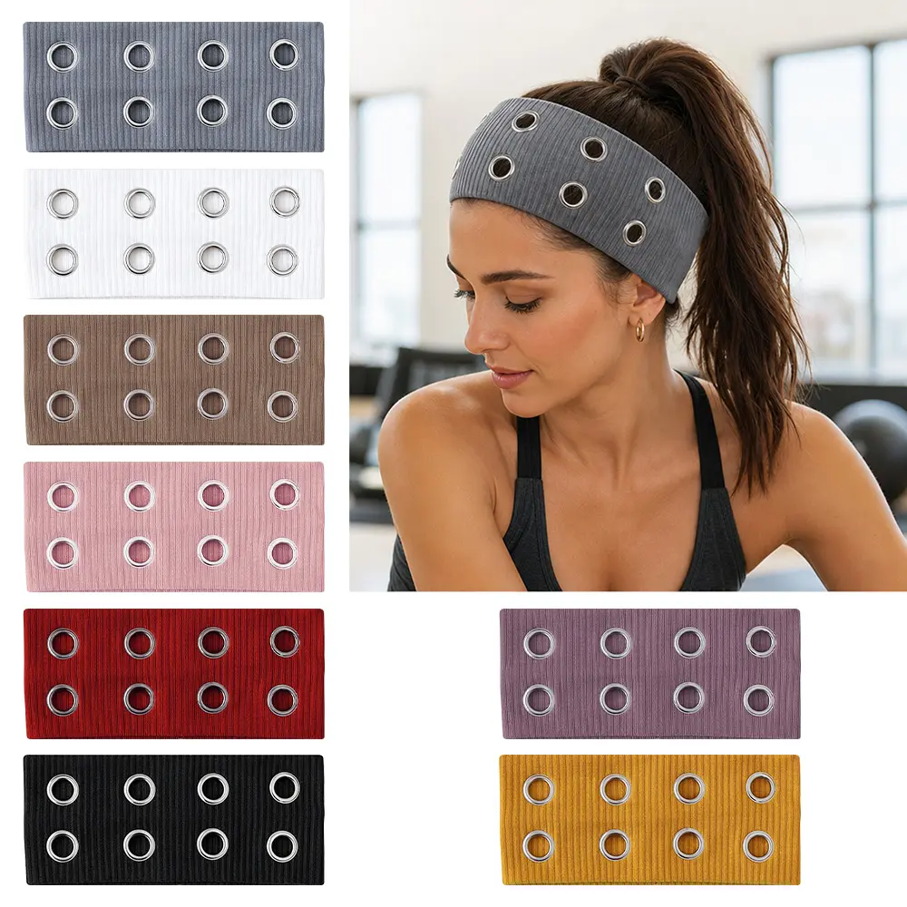 8Pcs Grommet Headband for Women Men, Eyelet Hair Band with Metal Detail, Punk Goth Grunge Y2K Festival Hair Accessories