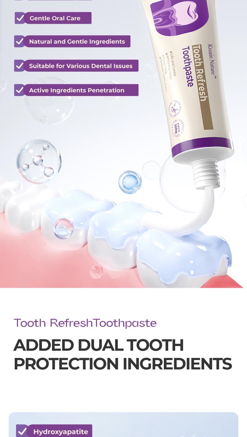 Kreain Nature 4 Tooth Refresh Toothpaste for Fresh Breath Prevent Tooth Loss with Natural Ingredients Gentle Care for Tooth Sensitivity Toothache Loose Teeth Bad Breath