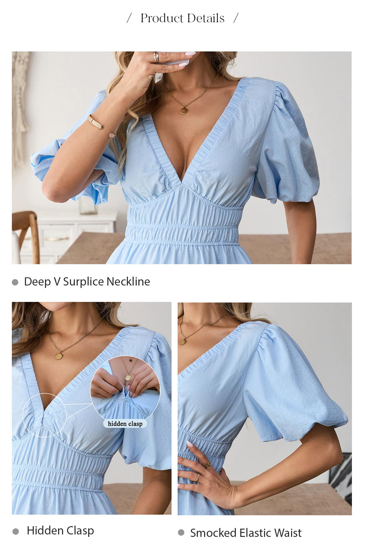 Chicovar Women's Boho Puff Sleeve Textured Cotton Mini Dress with Pockets, Deep V Neck Smocked Waist Flowy Summer Dress, Lightweight, Perfect for Vacation, Daily Wear, Party, Church Casual Outfit Minimalist Chicovar Women's Boho Puff Sleeve Textured Cotton Mini Dress with Pockets, Deep V Neck Smocked Waist Flowy Summer Dress, Lightweight, Perfect for Vacation, Daily Wear, Party, Church Casual Outfit Minimalist