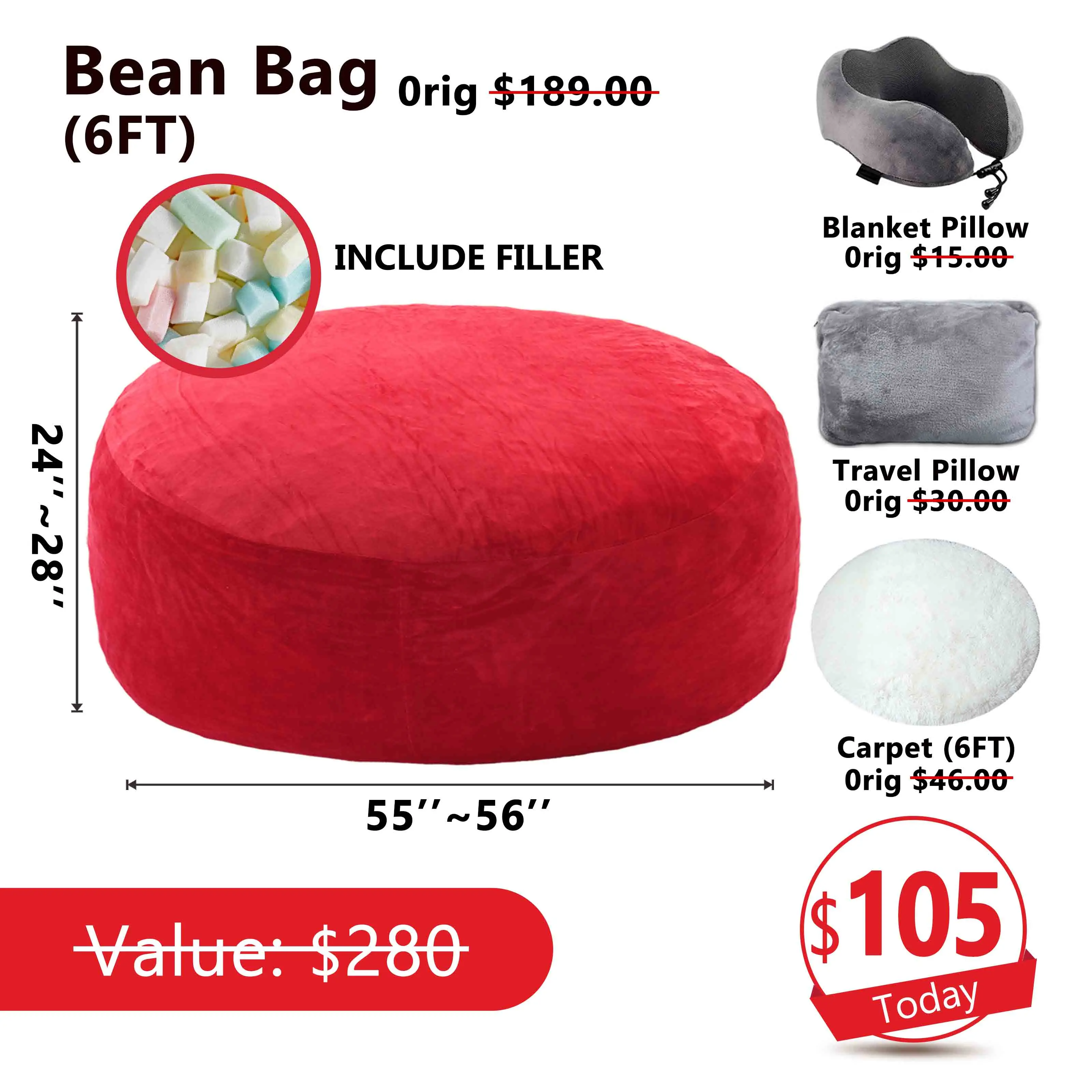 Jumbo Red(Incl. Filler U-pillow Blanket Carpet)