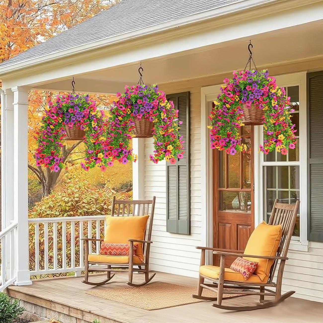 8 PCS Faux Silk Daisy with Eucalyptus Leaves, Artificial Fake Hanging Flowers Plants for Outdoor Autumn Decoration,UV Resistant Look Real Long Trailing Vines for Outside Home Indoor Planter Porch Patio Balcony Yard Decor