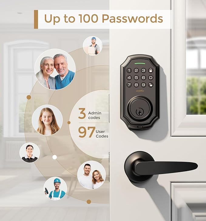 ARPHA D180 Keyless Door Lock with 50/100 Codes, Smart Lock with Anti Peeping Password, Keypad Deadbolt One Touch Locking, Auto Lock, Easy Install.Multiple styles to choose from, APP version&no APP version; With door handle&without door handle