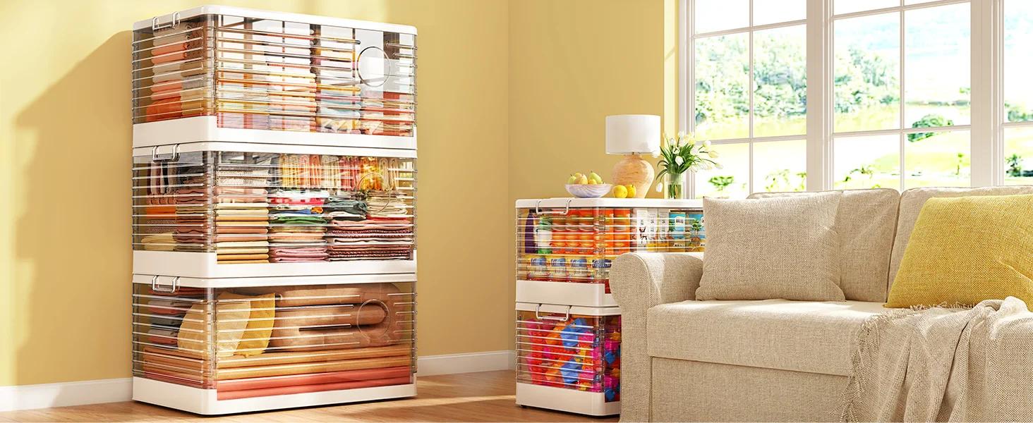 RaybeeFurniture Plastic Storage Bins with Lid, 1/2/3/4/5 Packs Collapsible Clear Storage Bins with Wheels, Stackable for Home Office, Kitchen&Outdoor Use RaybeeFurniture Plastic Storage Bins with Lid, 1/2/3/4/5 Packs Collapsible Clear Storage Bins with Wheels, Stackable for Home Office, Kitchen&Outdoor Use