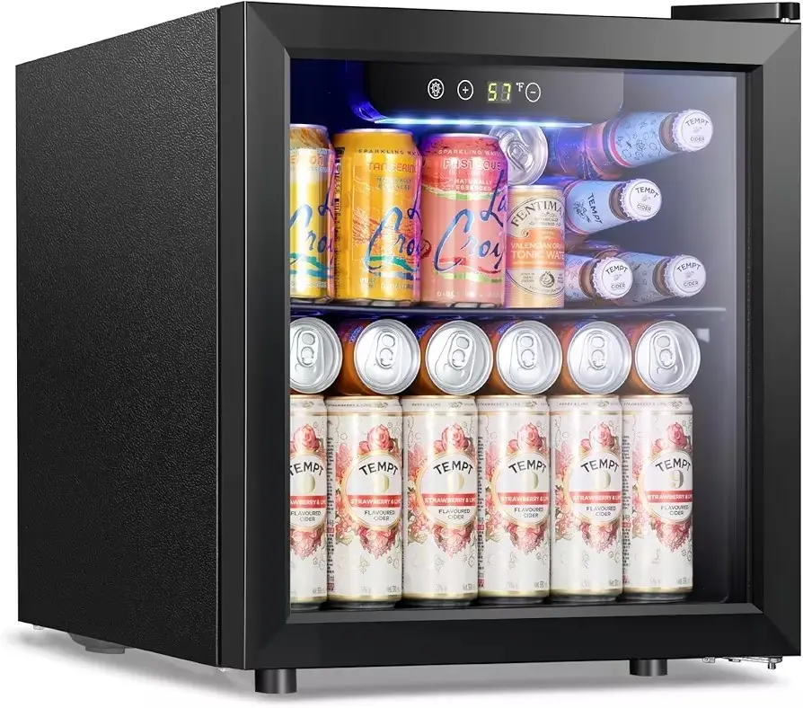 COWSAR 1.3 Cu.ft Compact Mini Fridge with LED Lighting, Digital Temperature Display, Glass Door – 12-Bottle 48-Can Beverage Cooler for Home, Apartment Use (Household/Office Appliance), Digital Display