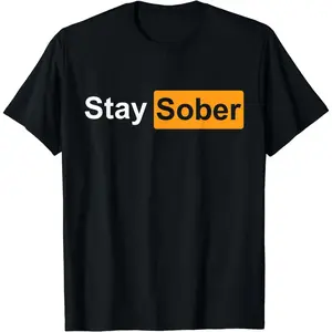 Minimalist Style Casual Cotton Short Sleeve Letter Print Stay Sober T-Shirt for Men Black Fabric Menswear