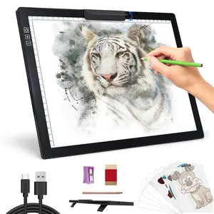 A4 Light Pad Stepless Dimmable 6 Levels Brightness Tracing Light Box Diamond Painting Board with Top Clip Battery USB Powered Portable for Weeding Vinyl Tracing