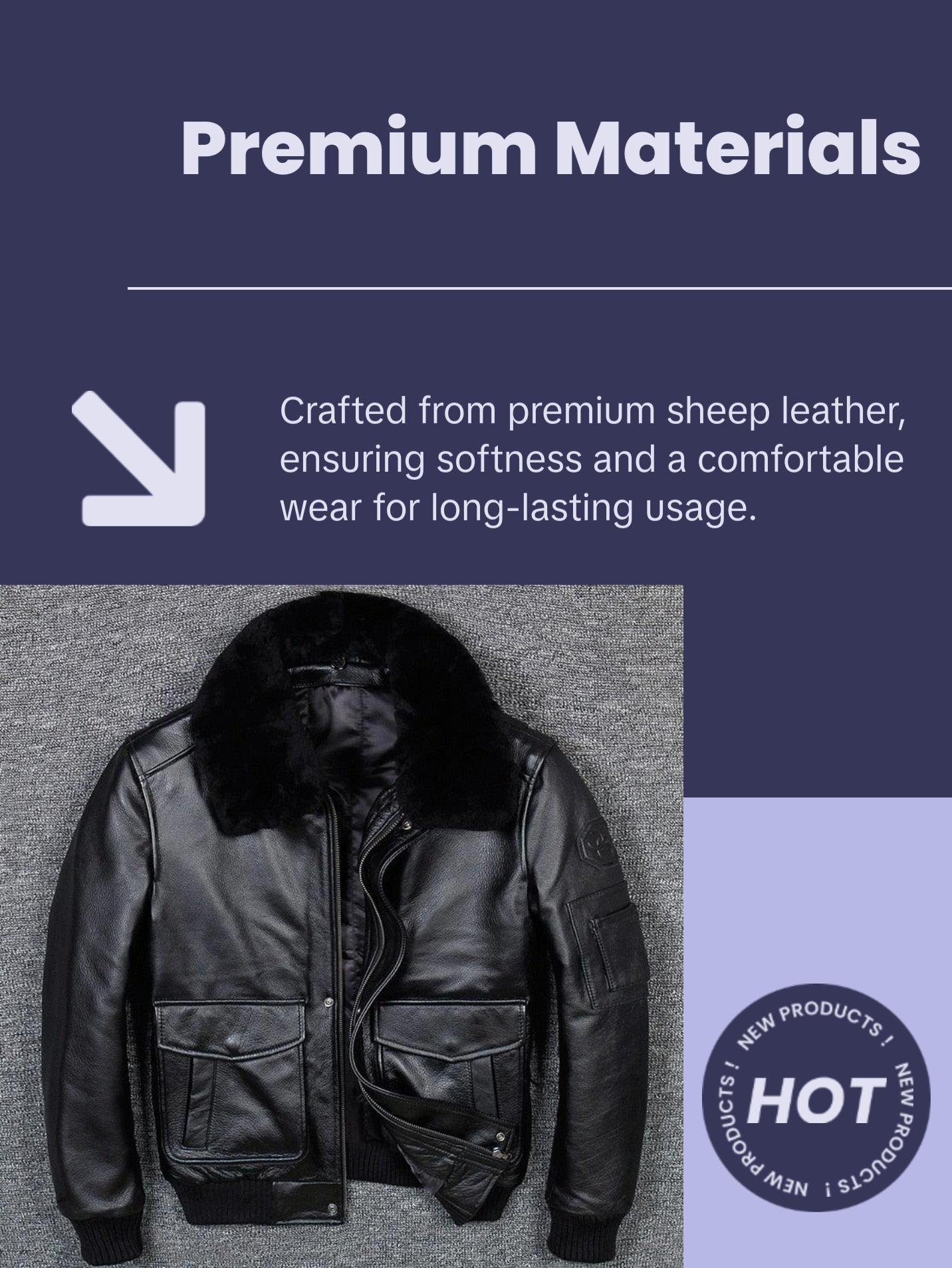 A2 USAF Pilot Leather Flight Jacket with Faux Fur Collar