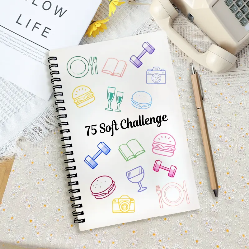 75 Soft Challenge Journal & Planner A5 Soft Challenge Planner Notebook Time Management & Efficiency Improvement Record Book Spiral Weekly and Monthly Calendar Planners Note Book Office Stationery & Supplies,back to school,back to school shopping