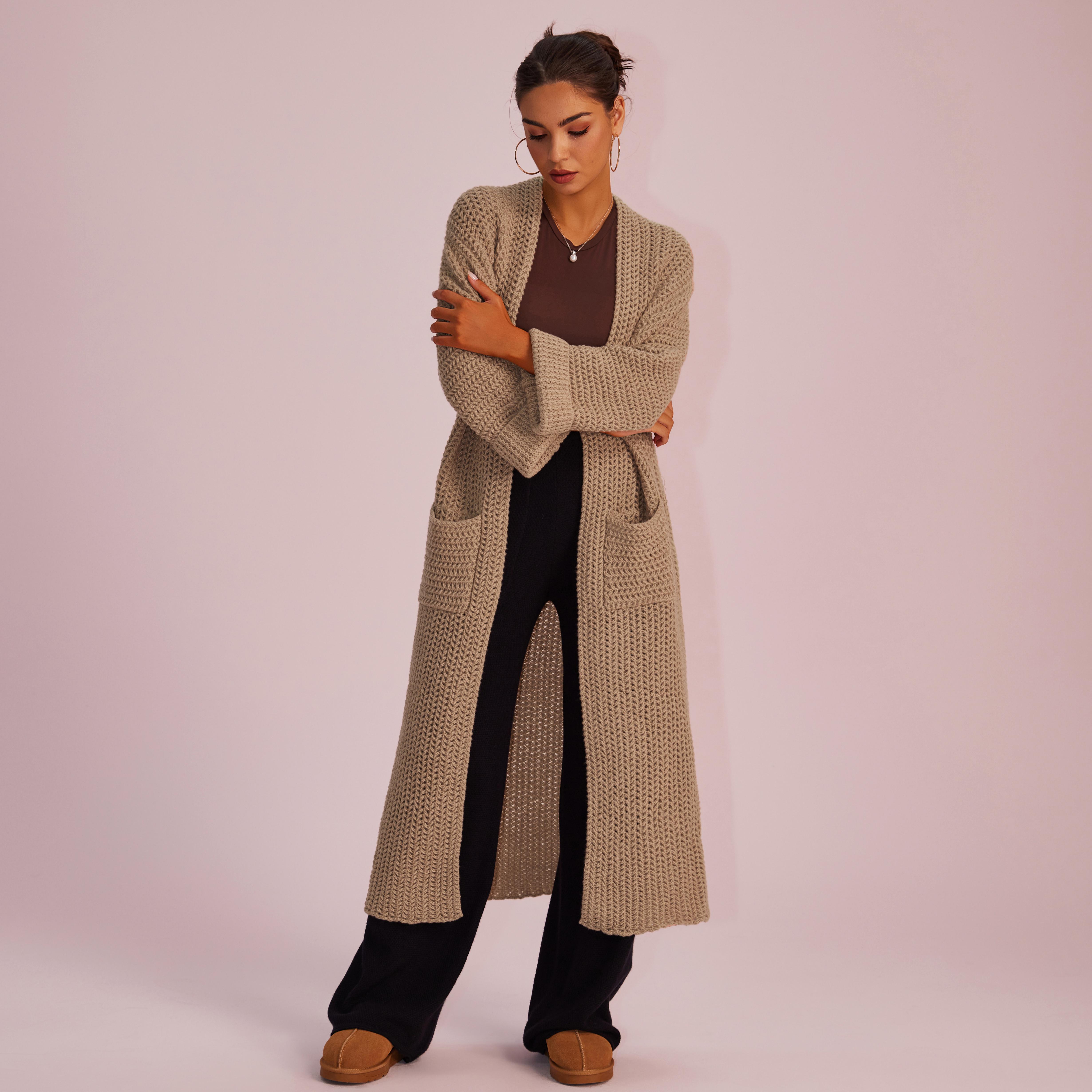 Joyfunear Women's autumn and winter knitted long sleeved hoodie casual home cardigan long sweater with pockets