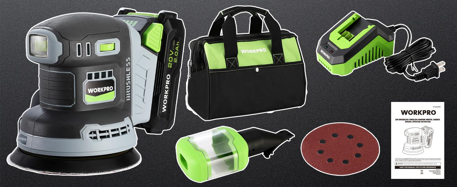 WORKPRO 5-Inch Random Orbit Sander, 6 Variable Speeds 7000 to 14000 RPM, 2.5 Amp Electric Sander for Woodworking with Dust Collector, 15pcs Sandpapers