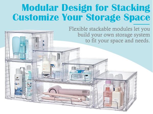 【Undersink Organizer】Vtopmart Transparent Stackable Drawer Organizer, Perfect for Pantry, Under the Sink, Organizing Snacks, Cosmetics, Tampons,Medicines,Pet supplies, FREE Stickers