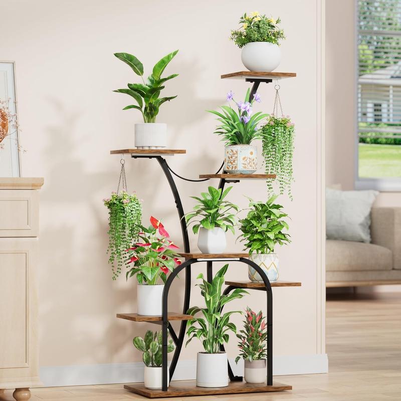 POZILAN Plant Stand Indoor with Grow Lights, 7 Tiered Plant Shelf Indoor, 50'' Corner Plant Stands for Indoor Plants, Metal Plant Display Shelves Lighted Flower Holder, Plant Rack for Living Room