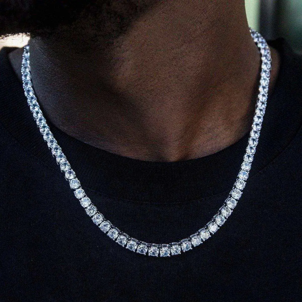 KZZ Diamond Tennis Chain in Palladium and Gold-plated versions- 5mm, CZ Diamond Stones Chain in Palladium and Gold-plated- 5mm, CZ Diamond Stones, 16-24" Chain Lifetime Guarantee