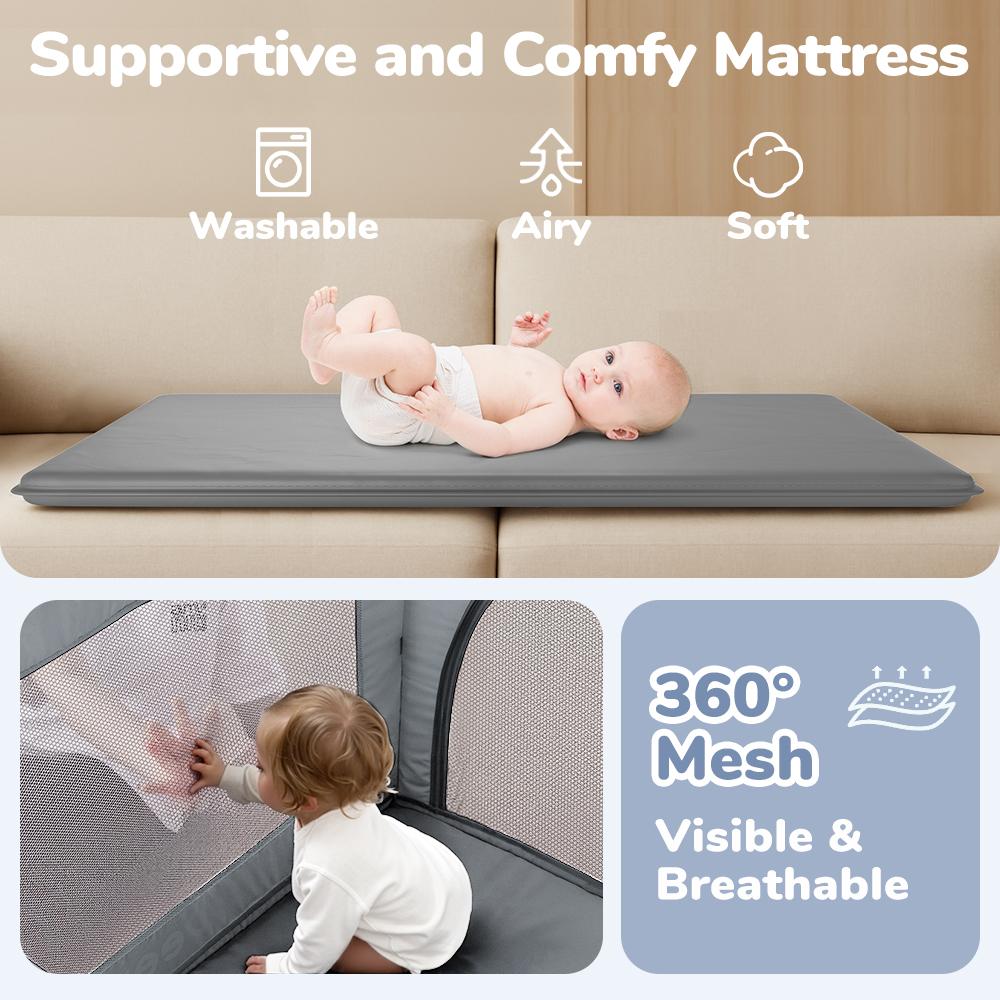 CAVEEN 5 in 1 Baby Playard, WIth Baby Bassinet, Portable Bedside Sleeper Baby Crib, with Removable Changing Station & Storage Organizer, Grey CAVEEN 5 in 1 Baby Playard, WIth Baby Bassinet, Portable Bedside Sleeper Baby Crib, with Removable Changing Station & Storage Organizer, Grey