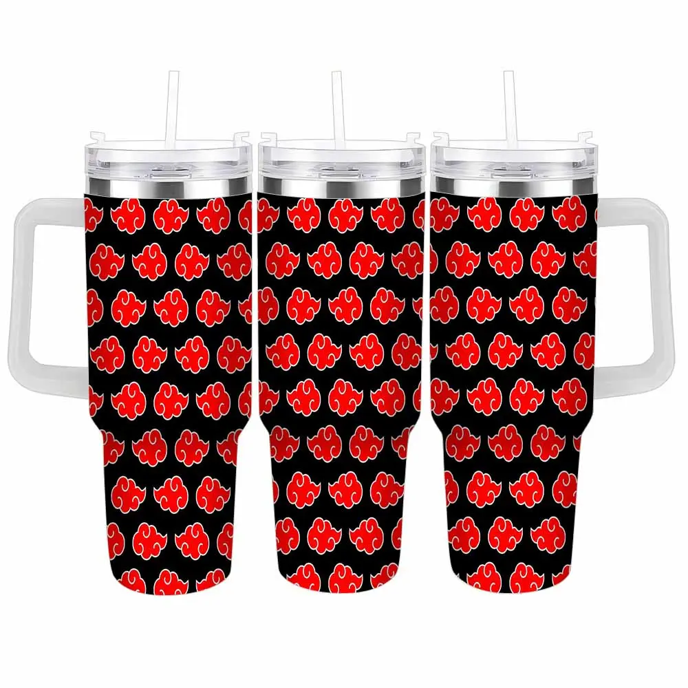 Anime Cloud Pattern Stainless Steel Car Cup 40oz/30oz Japanese Red Akatsuki Style Print Insulated Tumbler Leakproof Travel Mug For Office Camping Fitness Hiking Daily Commute Holiday Gift Unique Fan Accessory