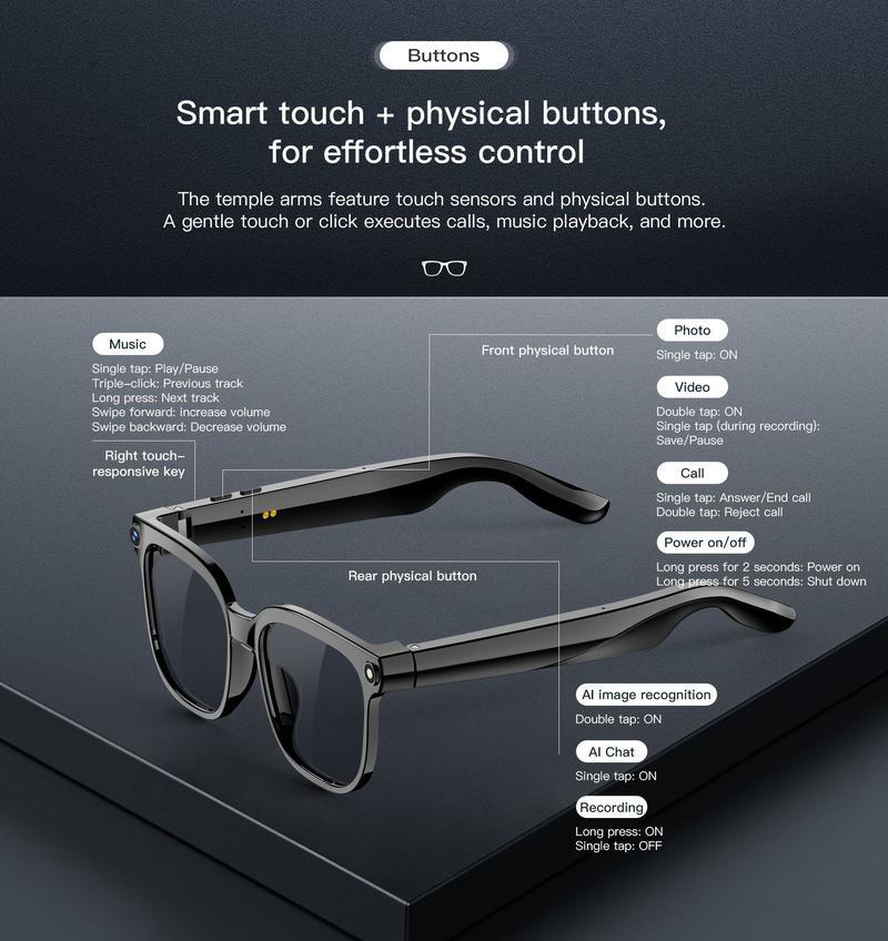 Smart AI Camera Glasses with 8MP Photochromic Lenses ,Button Touch Adjustment for Travel Outdoor Adventures Hands-Free Photography 160+Languages Real-Time Translation Bluetooth Wireless Wearable Video Recording UV Protection