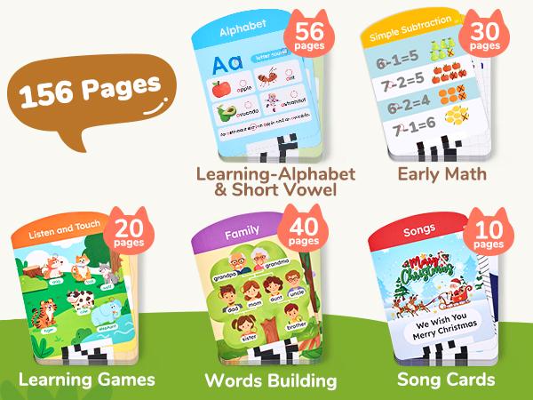 JoyCat Learning Tablet for Kids, Educational Learning Pad to Learn Alphabet Phonics Words Numbers Music Animals, Talking Flash Cards, Autism Sensory Toys, Phonics Flashcards