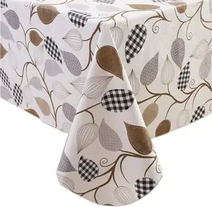 Heavy Duty Vinyl Tablecloth with Flannel Backing Waterproof Oil-Proof Plastic Table Cloth Stain-Resistant Wipeable Rectangle or Square Table Cover for Indoor and Outdoor (Leaves, 54X54 Inch)