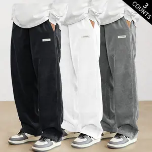 Men’s 3-Pack Corduroy Pants for Spring/Autumn, Loose Straight-Leg, Versatile Drapey Casual Long Pants