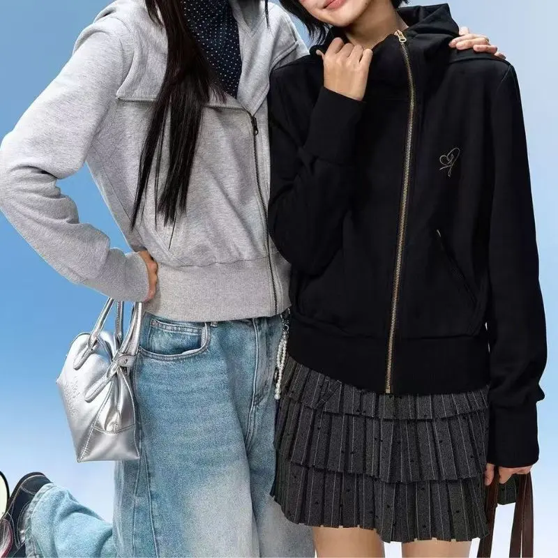 F426 Official Store Cropped Hoodie with Diagonal Zipper Front