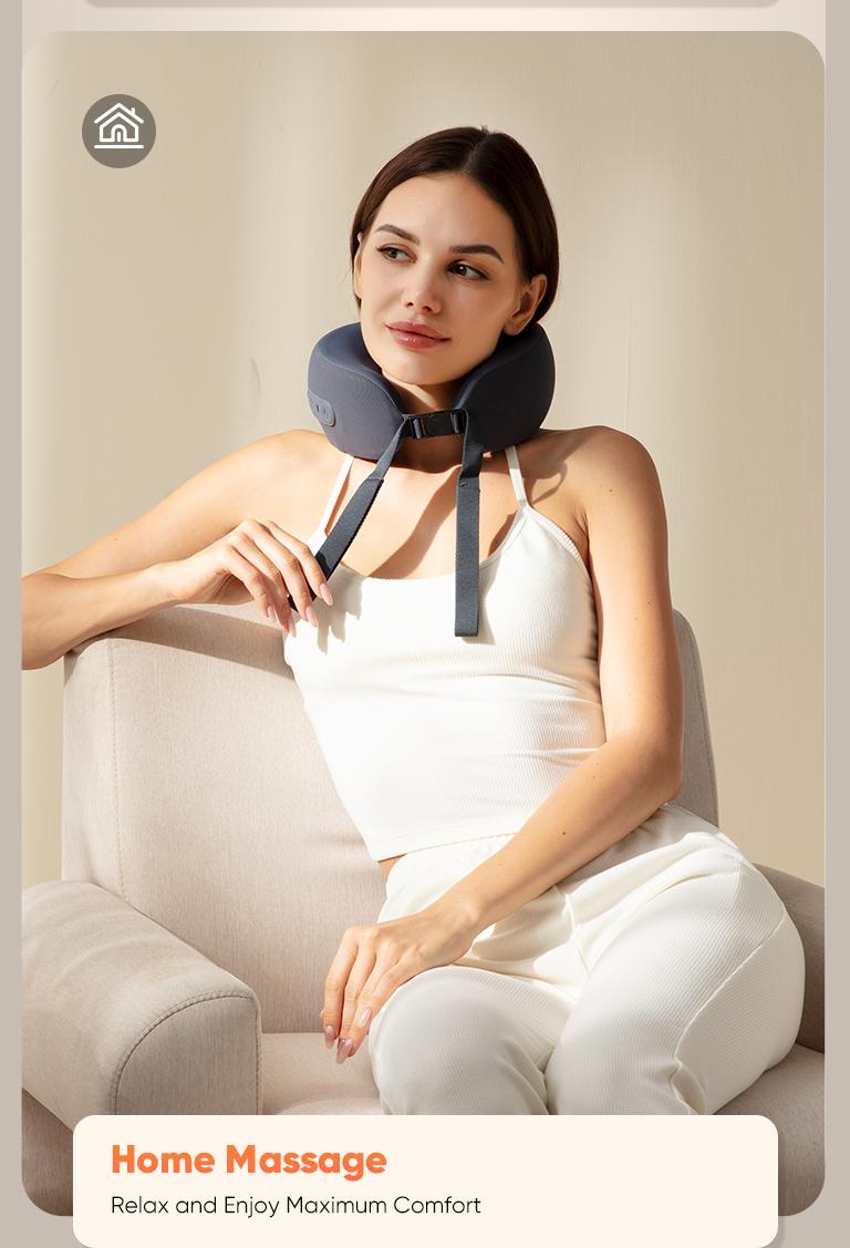 CINCOM U-Shaped Neck Massager Pillow（Midnight Blue） for Cervical Support, with Soothing Heat & Kneading, 360° Memory Foam Support, Cordless, Rechargeable & Portable, Perfect Gift for Black Friday, Thanksgiving, Christmas, Birthdays & More