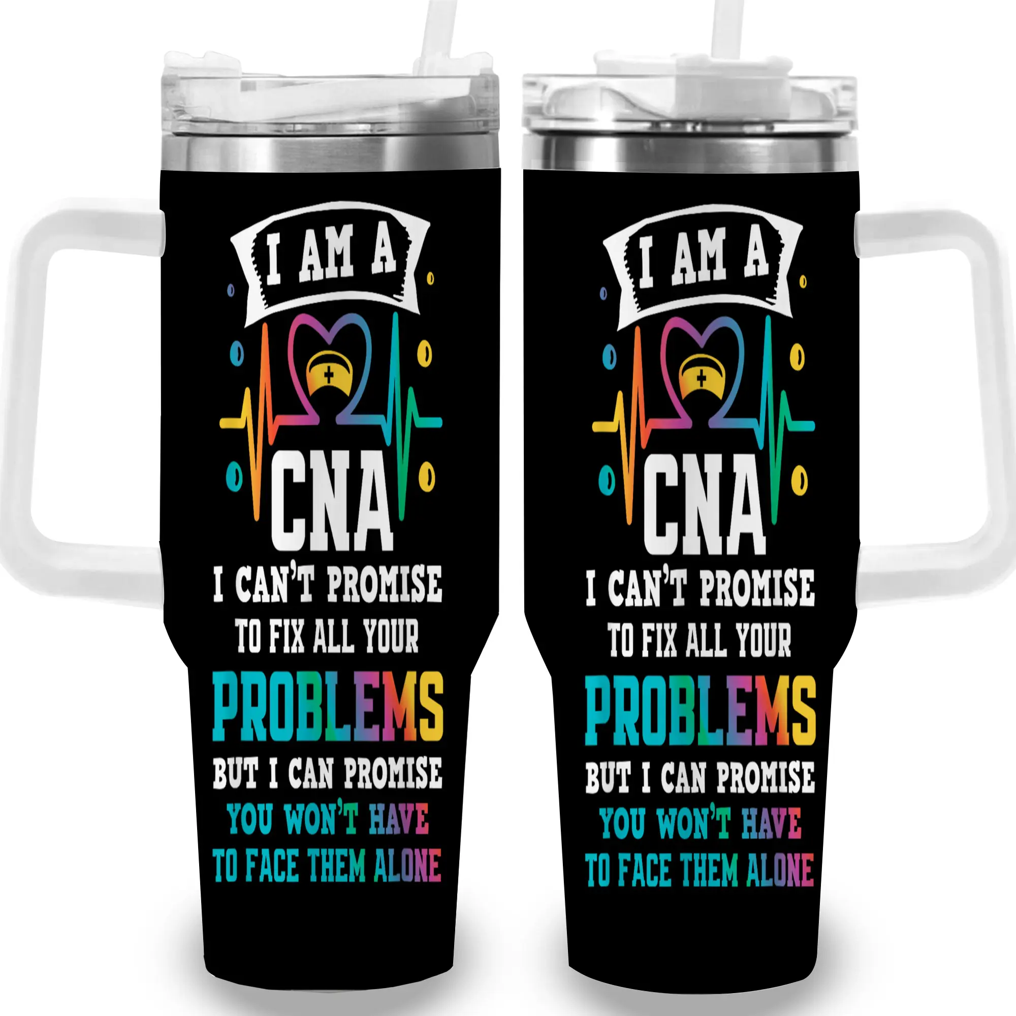 1pc 40oz Heartbeat CNA Support Tumbler with Lid, Insulated Travel Mug, Gift for Women Men, Ideal for Halloween, Independence Day, Memorial Birthday Gift, Coffee Cup, weird stuff
