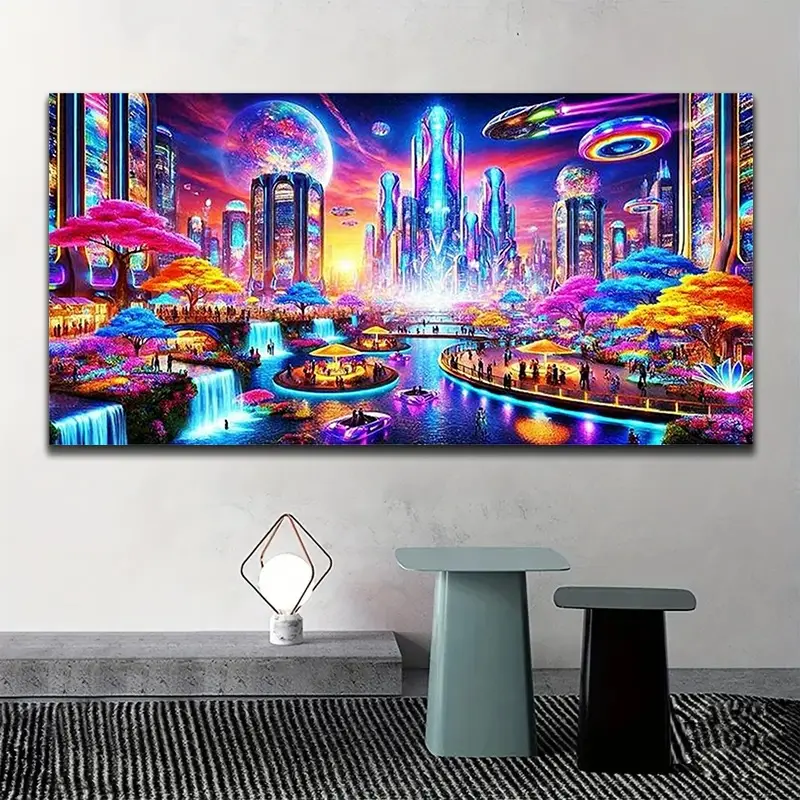 5D Full Drill DIY Diamond Painting Kit, Future City Planet Theme Large Size Craft Art Set for Perfect Holiday Gift, Handmade Decor for Family & Friends