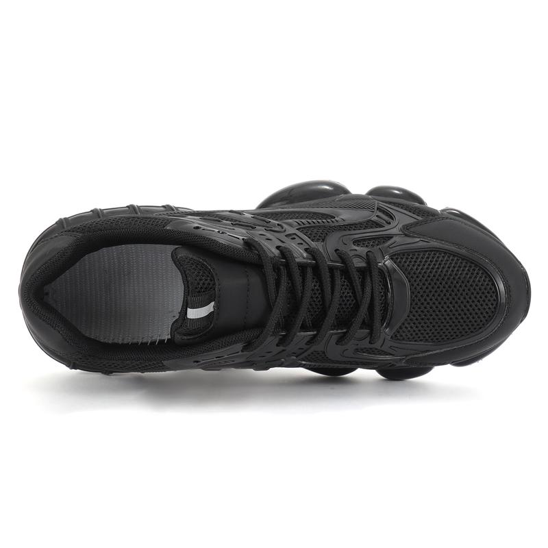 All Black Chunky Sneakers - Retro Tech-Style Cushioned Athletic Shoes, Unisex Streetwear Essential with Breathable Mesh & Bold Design