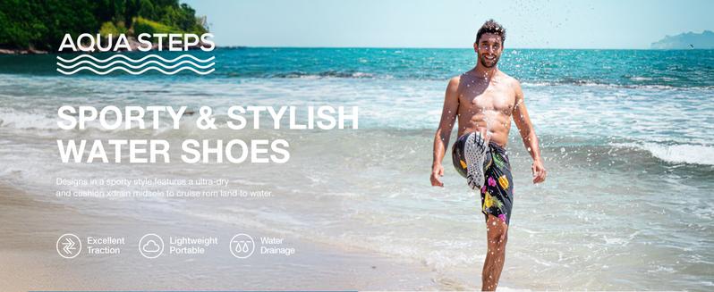 ALEADER Men's Sporty Water Shoes for Beach Pool Water Sports & Outdoor Adventure with Stretch  Knit Upper & Multi-Port Drainage