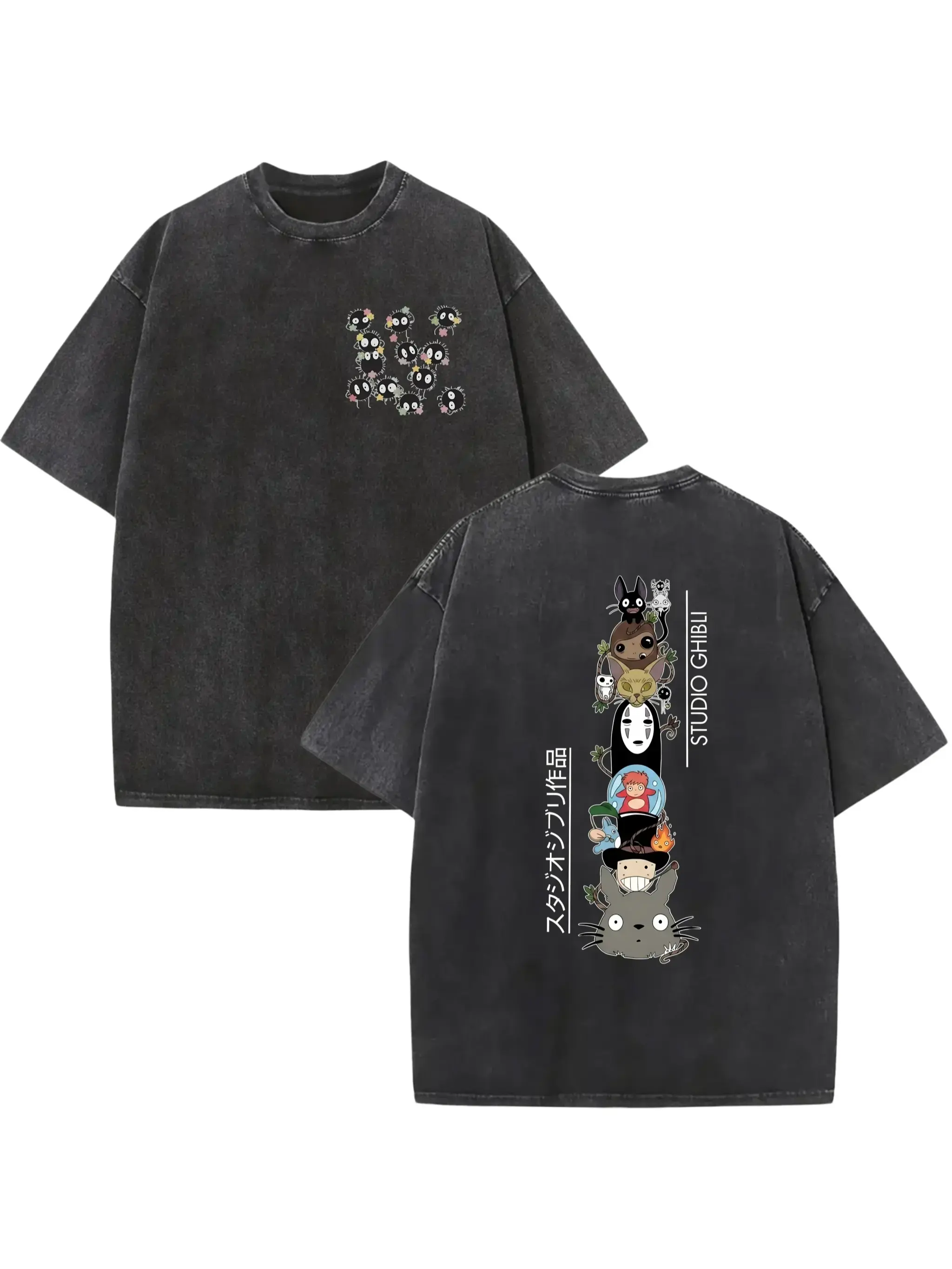 Vintage Washed Studio Ghibli Anime Graphic T-Shirt - Y2K Streetwear Oversized Tee for Totoro, Spirited Away & Howl's Moving Castle Fans - Perfect Gift for Anime Lovers,men's t shirts,graphic shirts,humor graphic tee,cotton graphic tees, funny graphic tee